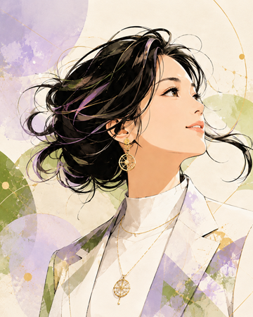 黒髪と白いジャケットの人物イラスト